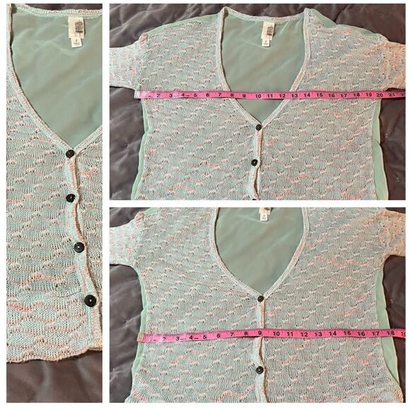 Francesca’s Birdcage Mesh Sweater Cardigan Mint Green S - Picture 8 of 8